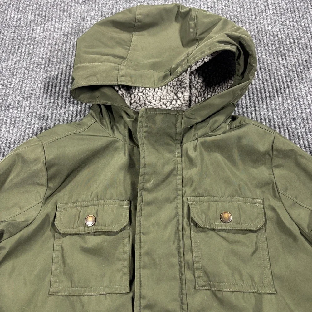 Abercrombie Kids Hooded Jacket Kids Size 11/12 Olive Green Sherpa Lined 232J1067